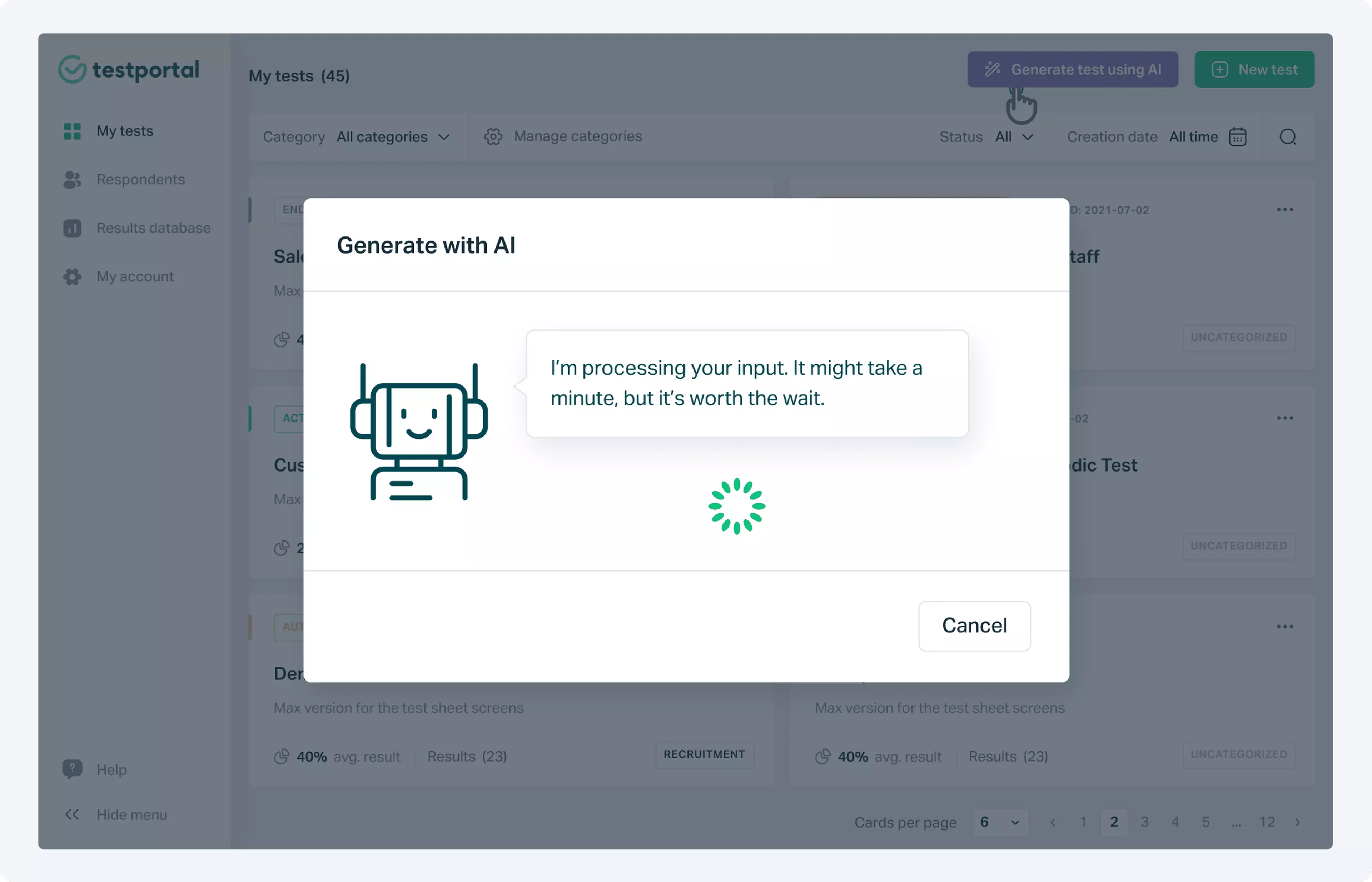Generate questions using Testportal AI