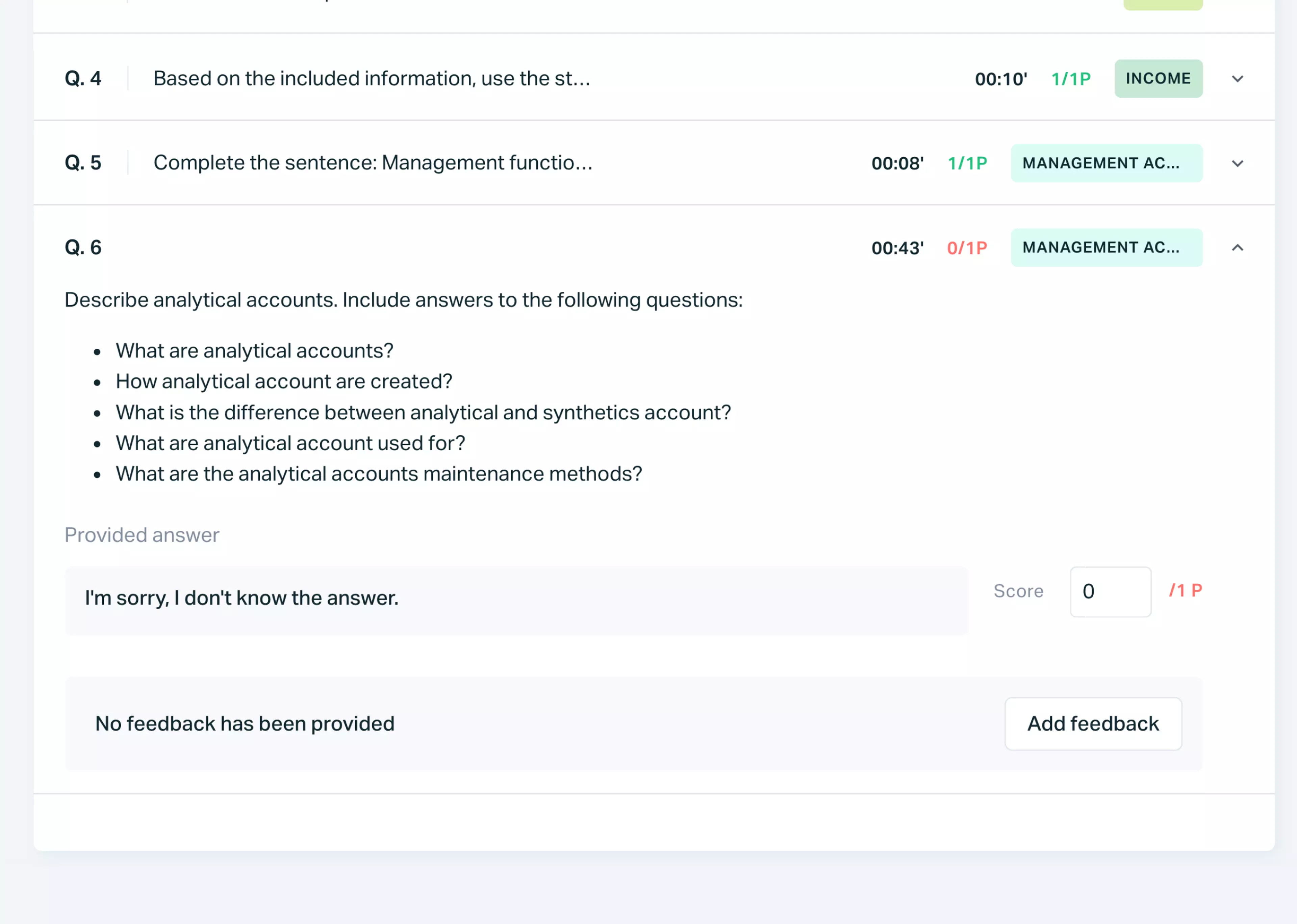   Testportal app view showing a descriptive question to which a test-taker responded that they didn't know the correct answer.