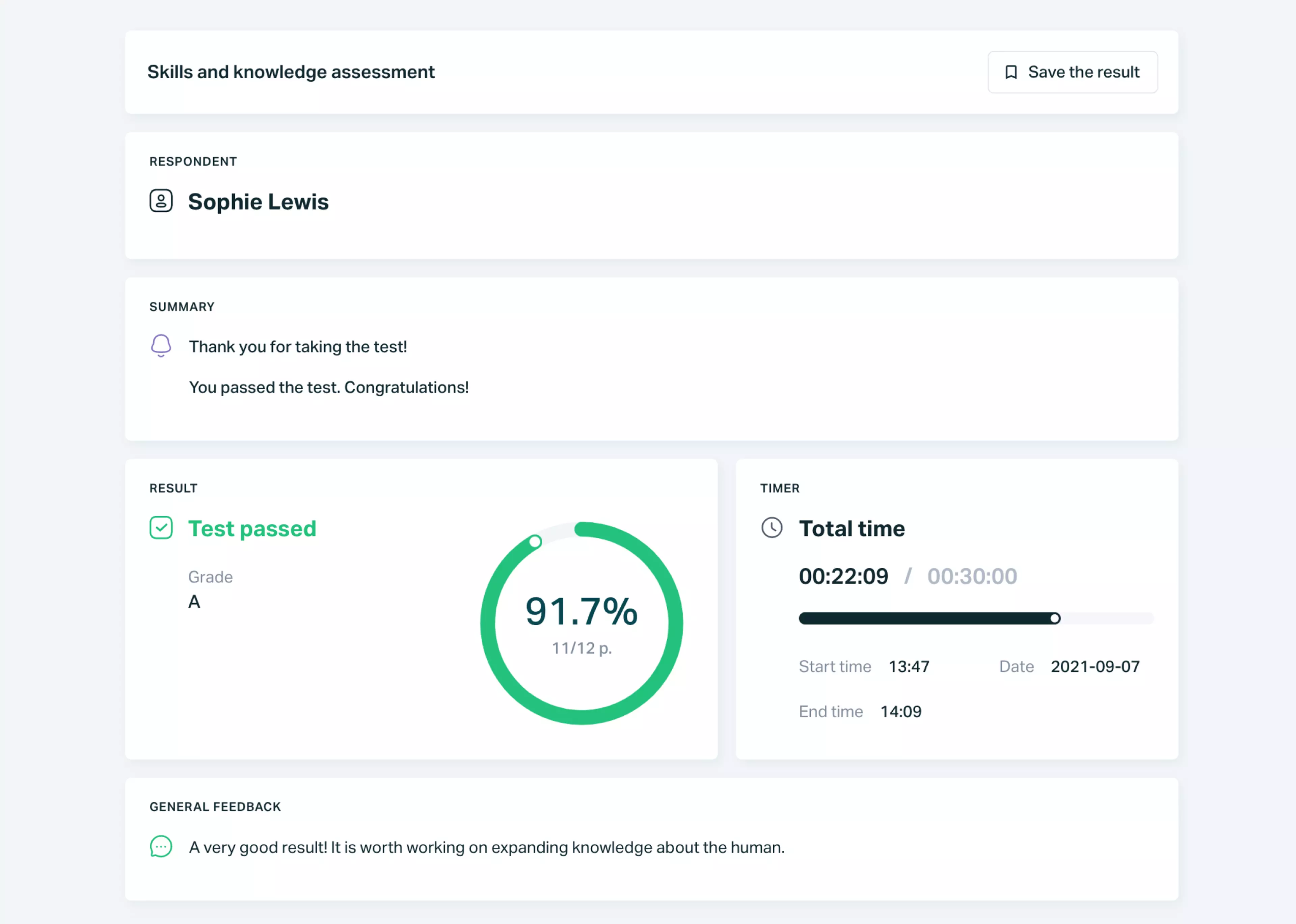   Testportal skills and knowledge online test respondent report.