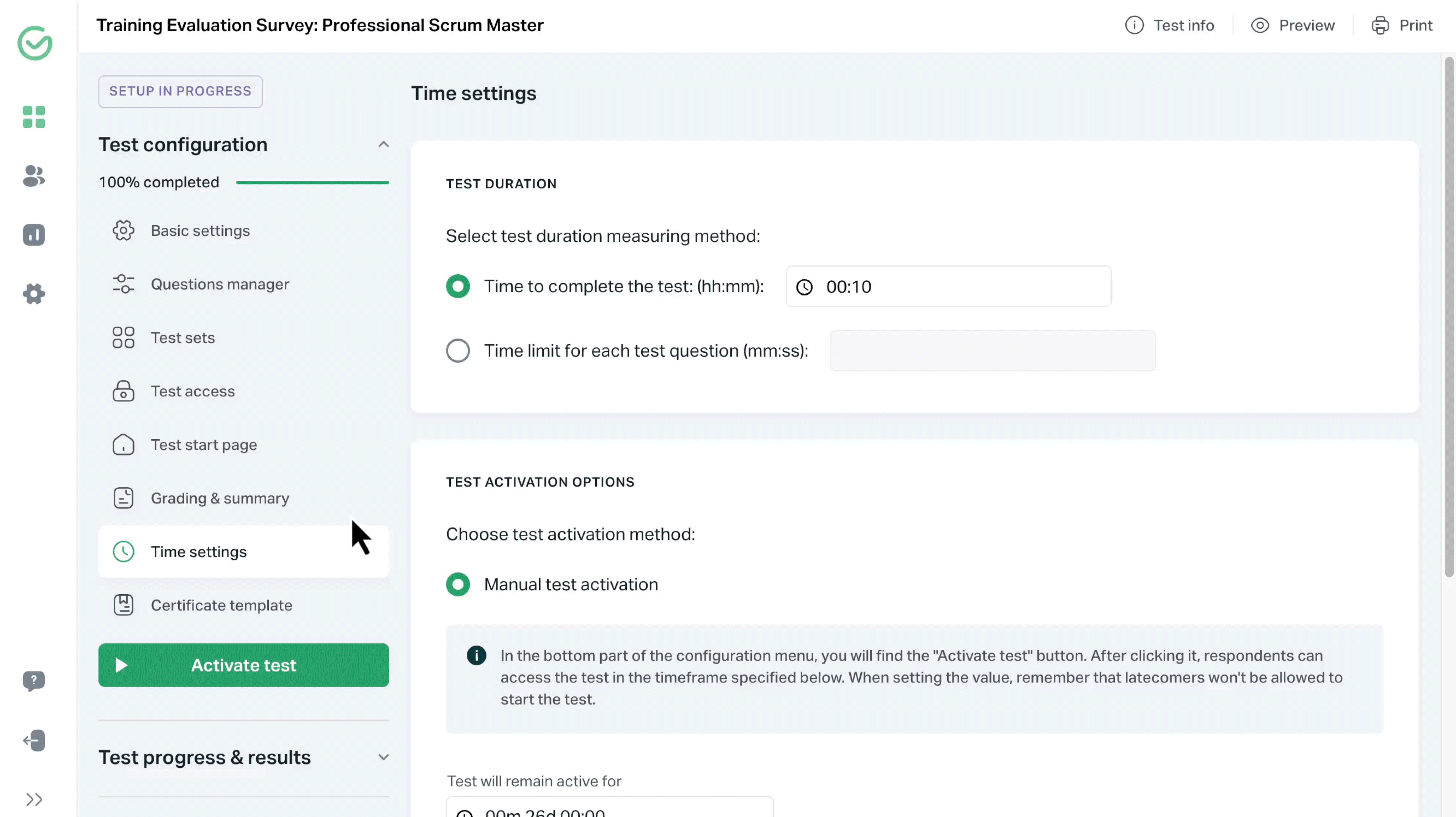 Manual survey activation